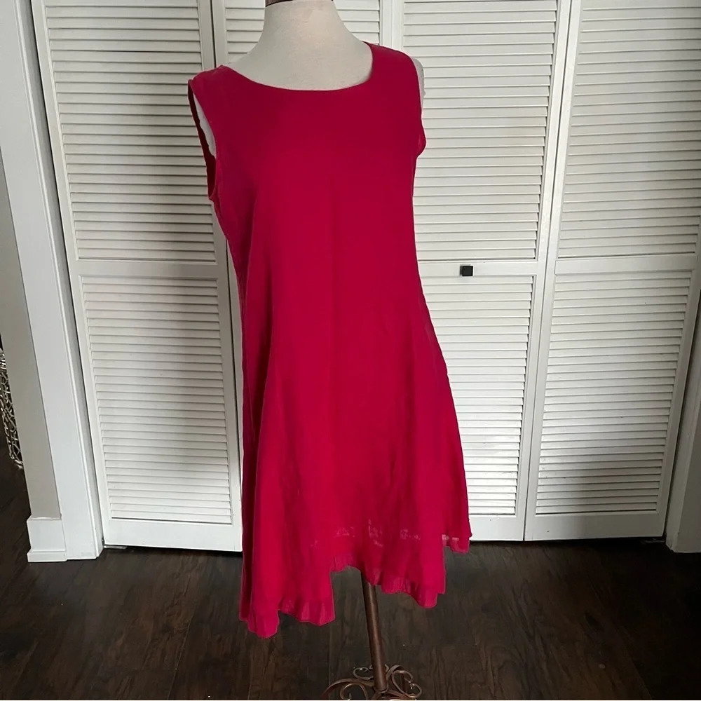 Allegra Masetti linen pink mini knee length dress sleeveless ruffle hem medium